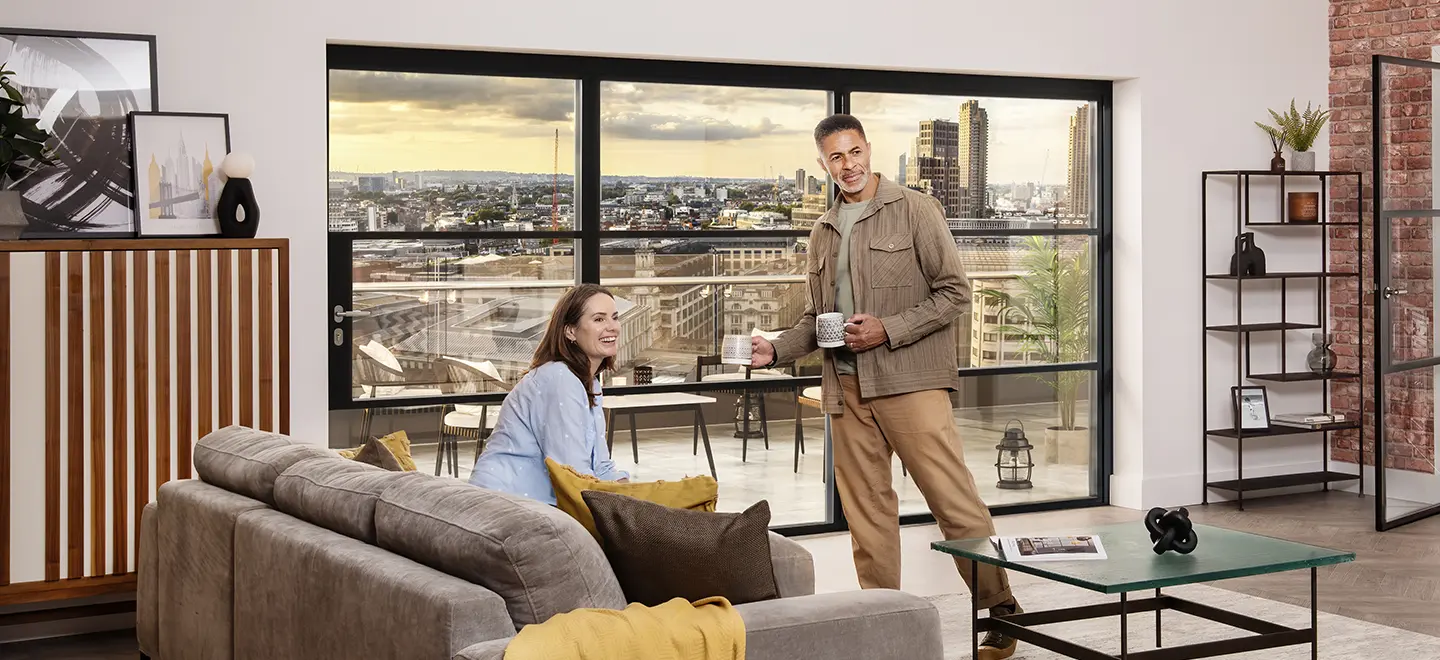 Origin Soho steel-look doors in an open-plan living space